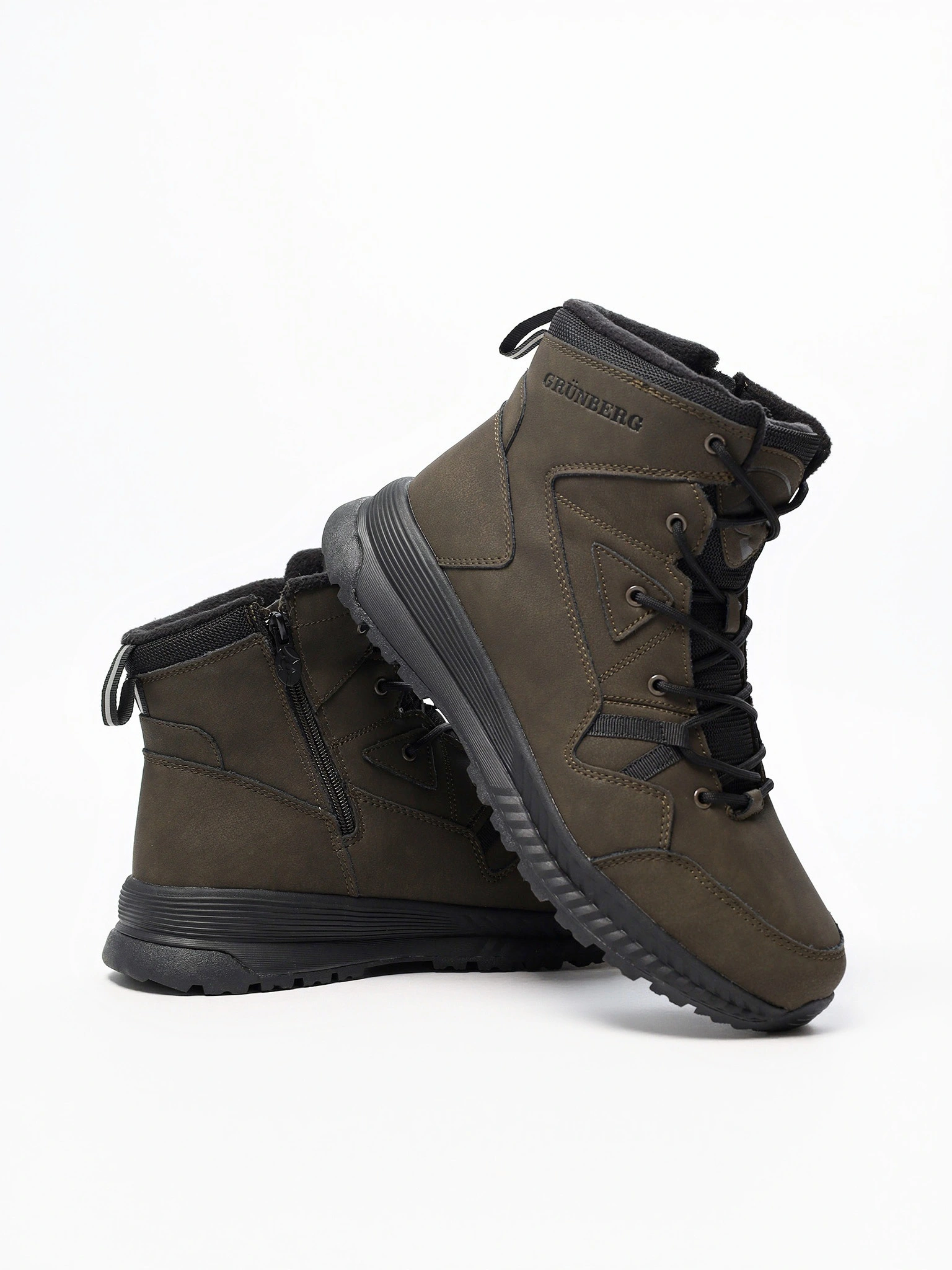 Ботинки цвета хаки на средней рельефной подошве